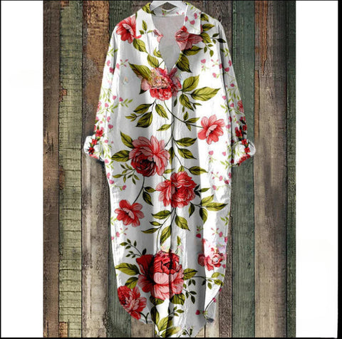 Fashion casual loose lapel mid-length shirt women's m301282