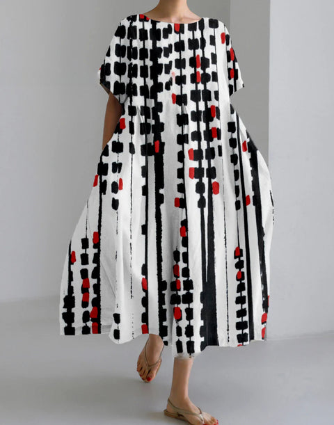 Women's loose crew neck fashion high-end short-sleeved printed dress m301052