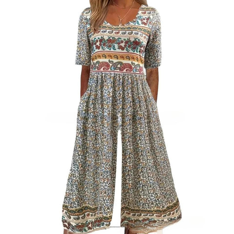Women's clothing independent station spring and summer popular printing socket V-neck jumpsuit m302602