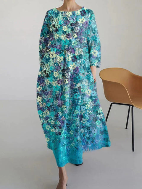 Women's loose crew neck fashion high-end long-sleeved printed dress m301049