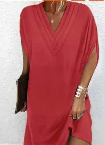 Women's spring/summer V-neck pleated bat sleeve dress m302952