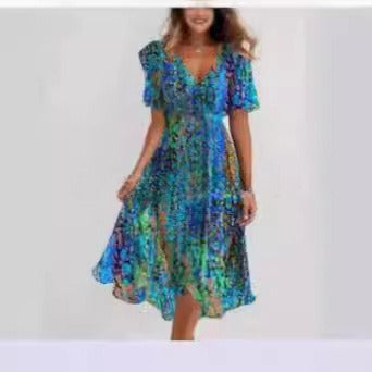 Casual comfortable V-neck floral new hot-selling printed dress m301703