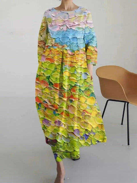 Loose Crew Neck Fashion Long Sleeve Printed Dress m301072