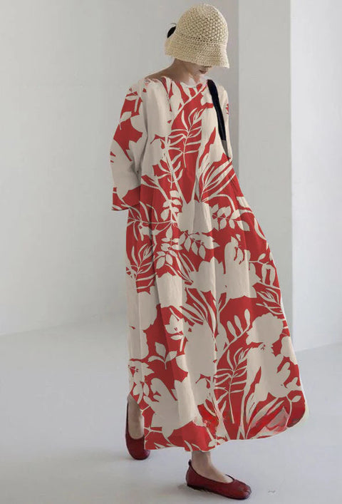 Loose crew neck fashion high-end long-sleeved printed dress m301054