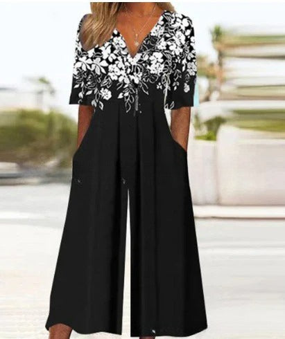 Women's clothing independent station spring and summer popular printing socket V-neck jumpsuit m302602