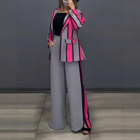 Women's fashion temperament elegant striped suit two-piece set m302313