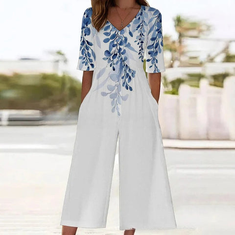 Women's clothing independent station spring and summer popular printing socket V-neck jumpsuit m302602