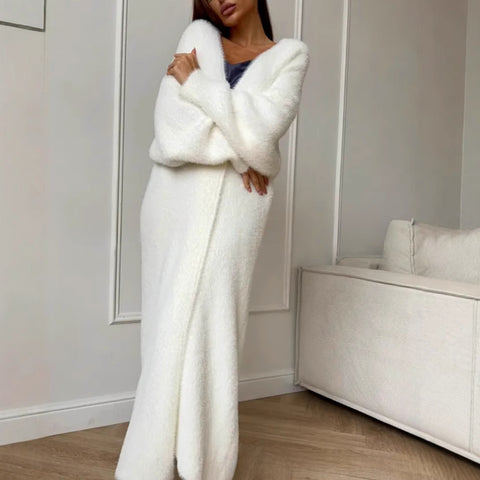 Imitation mink white knitted sweater cardigan coat women's autumn and winter loose plush fluffy long cardigan m301599