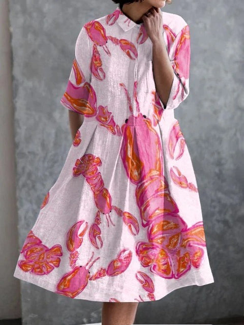 Elastic hemp short shirt dress floral Japanese vacation style pendulum skirt m303187