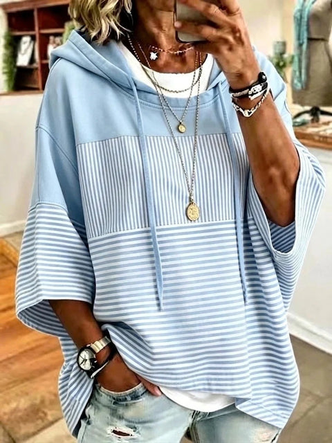 3D printed women's striped hooded loose casual sweater m303000