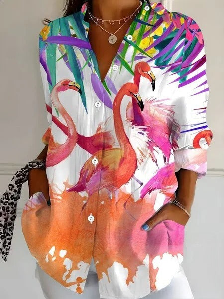 Short sleeve lapel print blouse m302889