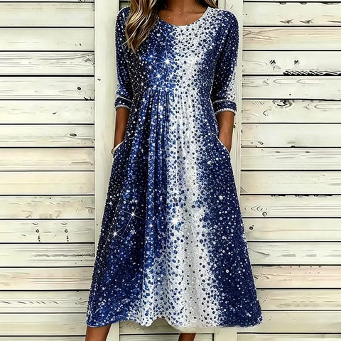 3D printed floral element women's crew neck pocket dress m303029
