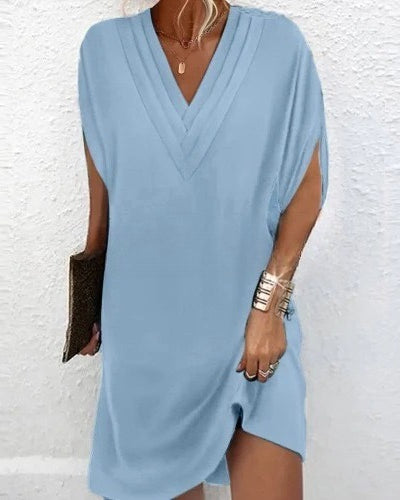 Women's spring/summer V-neck pleated bat sleeve dress m302952
