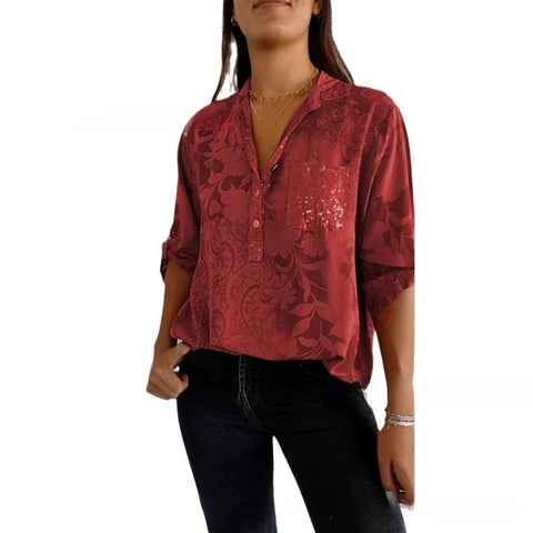 Women's fashion high-end temperament elegant printed shirt top m302310