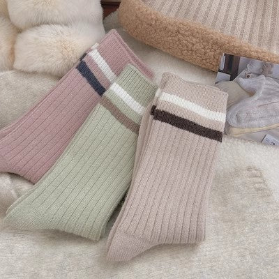 Striped plush socks, pure cotton thickened warm long socks m1915010462