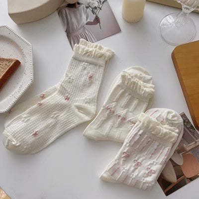 White lace socks, children's mid length socks m1915010461