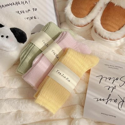 Solid color vertical plush socks, children's mid length socks, autumn and winter plush and thickened warmth, Japanese style plush socks, winter long socks, m1915010473