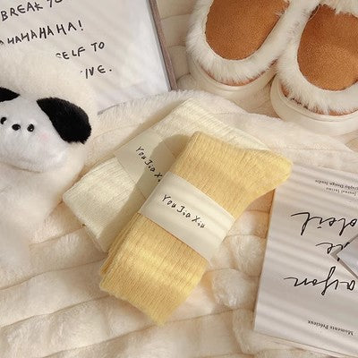 Solid color vertical plush socks, children's mid length socks, autumn and winter plush and thickened warmth, Japanese style plush socks, winter long socks, m1915010473