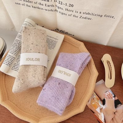 Dot yarn cashmere socks, children's mid length socks, autumn and winter thickened plush insulation, pile up wool long socks m1915010471