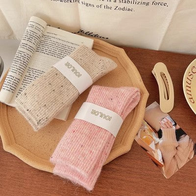 Dot yarn cashmere socks, children's mid length socks, autumn and winter thickened plush insulation, pile up wool long socks m1915010471