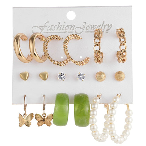 Multi layer geometric circle butterfly heart earrings m1915010502