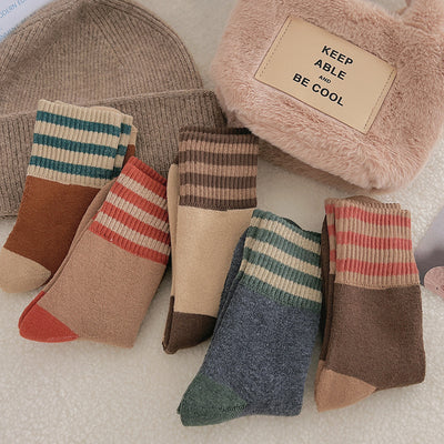 Thickened striped socks for children's mid length socks Instagram trendy pure cotton autumn and winter plush insulation Japanese vintage looped long socks m1915010441