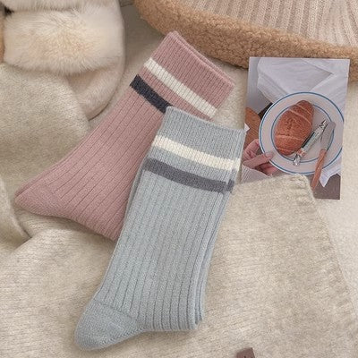 Striped plush socks, pure cotton thickened warm long socks m1915010462